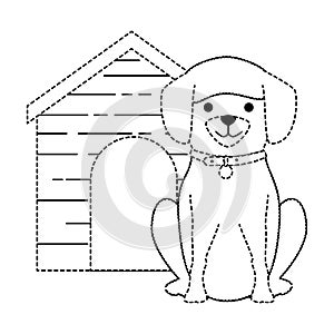 cute dog breed with wooden house character