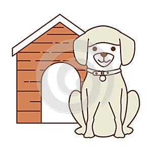 cute dog breed with wooden house character