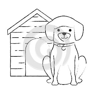 cute dog breed with wooden house character