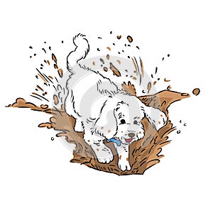 Cute dog dig soil happy vector