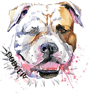 Cute Dog. Dog T-shirt graphics. watercolor Dog illustration. Aggressive dog breed.