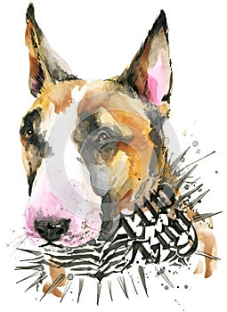 Cute Dog. Dog T-shirt graphics. watercolor Dog illustration. Aggressive dog breed.