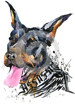 Cute Dog. Dog T-shirt graphics. watercolor Dog illustration. Aggressive dog breed.