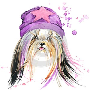 Cute Dog. Dog T-shirt graphics. watercolor Dog illustration background.