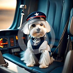 Cute dog dressed as a pilot - ai generated image