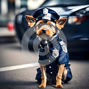 Cute dog dressed as a policeman - ai generated image