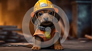 A cute dog dressed in construction gear. Generative ai