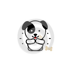Cute Dog Eat Dinner vector illustration, Baby Puppy logo, new design art, Pet Food Black color sign, simple image photo