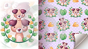 Cute dog family - seamless pattern