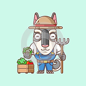 Cute Dog farmers harvest fruit and vegetables cartoon animal character mascot icon flat style illustration concept