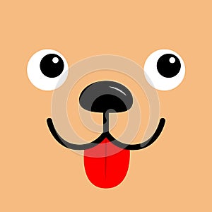 Cute dog happy square face head icon. Black nose, eyes. Red tongue out. Contour line. Kawaii funny animal. Cartoon puppy character