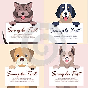 Cute Dog Holding Banner with Text Vectors Set