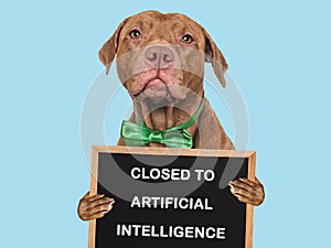 Cute dog and inscription about artificial intelligence