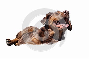 dog puppy cute pet background doggy purebred fly white jump animal. Generative AI. photo