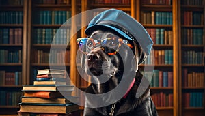 cute dog in the library information intelligent