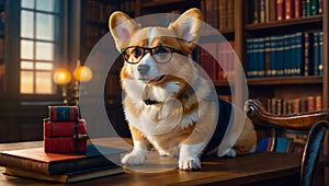 cute dog in the library information intelligent looking