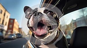 Cute dog looking out of car window