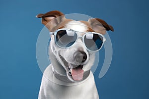 cute dog party birthday  smile sunglasses background portrait funny pet animal. Generative AI.