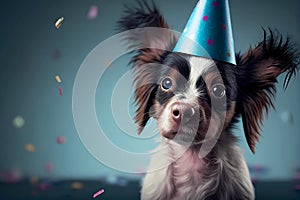 Cute dog with party hat. Generative ai
