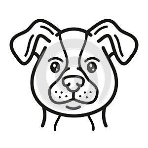 Cute dog pet head, puppy face portrait. Young terrier, rottweiler or labrador doggy character muzzle. Canine animal care line icon