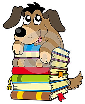 Cute dog on pile of books