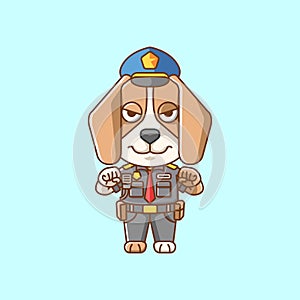 Cute dog police officer uniform cartoon animal character mascot icon flat style illustration concept