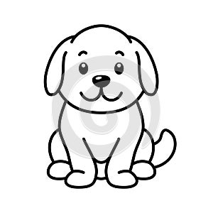 Cute dog sitting cartoon character. Dog line icon, Adorable canine companion illustration for children. Vector