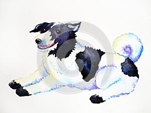 Cute dog sitting smiling watercolor painting art hand drawing