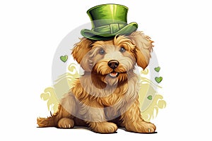 Cute dog St patricks day clipart. Green hat and bow