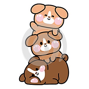 Cute dog stay on top each other greeting.Pet animal character cartoon design