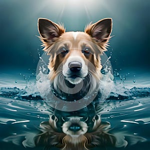 Cute dog swimming in the river - ai generated image