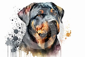 Cute Dog. Dog T-shirt graphics. watercolor Rottweiler, Generative AI