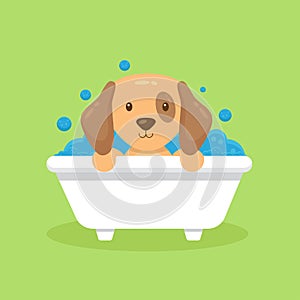 Cute Dog Take Bath Cartoon Character