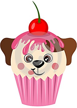 Cute dog on top of a delicious cupcake