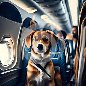 Cute dog travelling on the plane - ai generated image