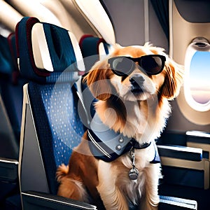 Cute dog travelling on the plane - ai generated image