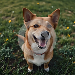 Cute dog was sitting on the garden