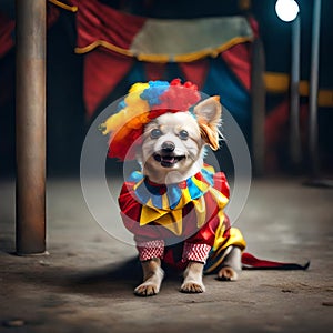 Cute dog wearing clown clothes - ai generated image