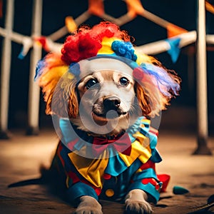 Cute dog wearing clown clothes - ai generated image
