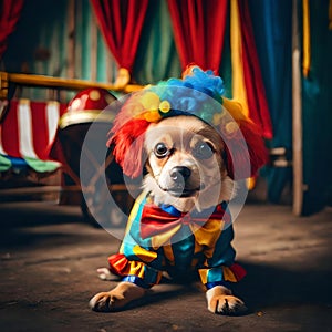 Cute dog wearing clown clothes - ai generated image