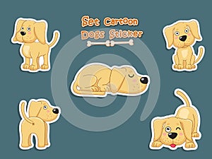 Cute Dogs Cartoon Sticker Set. Vector Illustration With Cartoon Funny Animal Frame