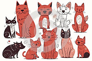 Cute dogs doodle vector set. Cartoon dog or puppy characters design collection with flat color in different poses. Set of funny