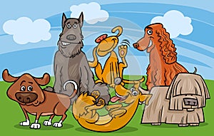 Cute dogs group cartoon illustration