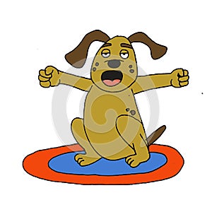 Cute dogs just wake up and yawn cartoon illustration