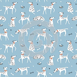 Cute dogs set, animal seamless pattern