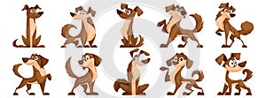 Cute dogs vector set. Cartoon characters of dogs or puppies create a collection of flat color in different poses. Set of