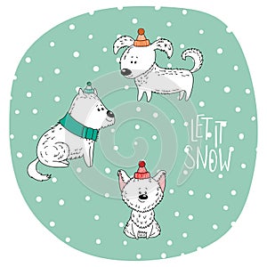 Cute dogs winter holidays greeting card