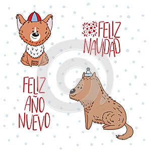 Cute dogs winter holidays greeting card