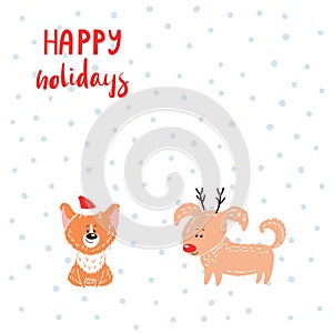 Cute dogs winter holidays greeting card
