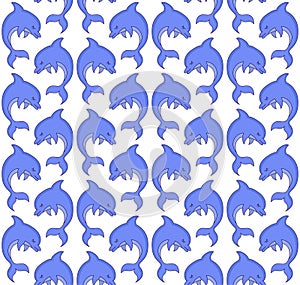 Cute dolphin fish marine seamless vector pattern